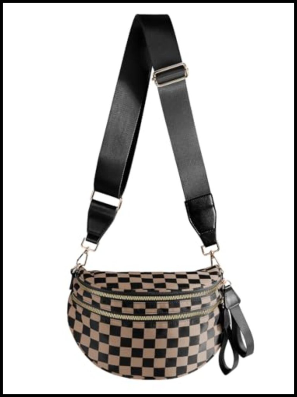 Checkered Crossbody Bag Fanny Pack Belt Bag Adjustable Strap Polyester
